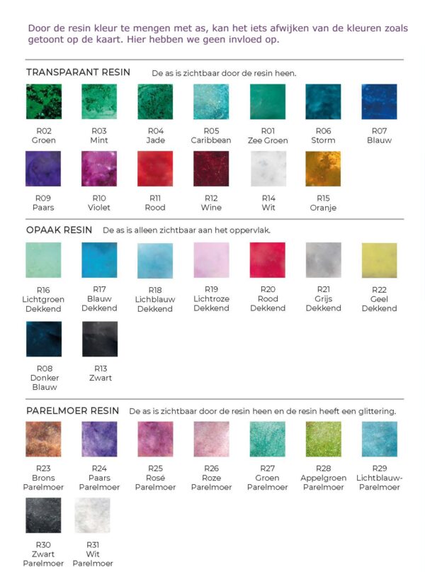 kleurenkaart resin